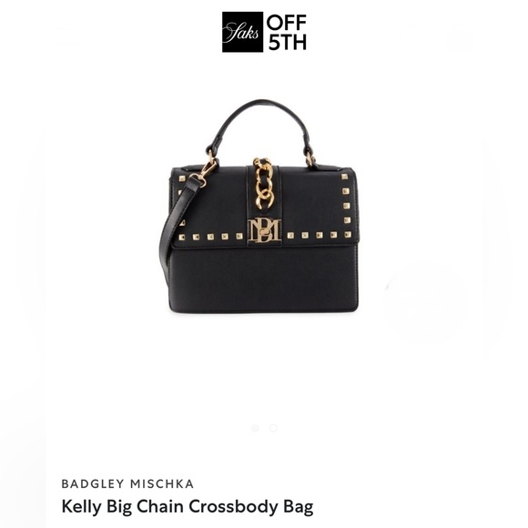 Badgley Mischka Black Purse or Crossbody with Goldtone studs and logo - Picture 2 of 16